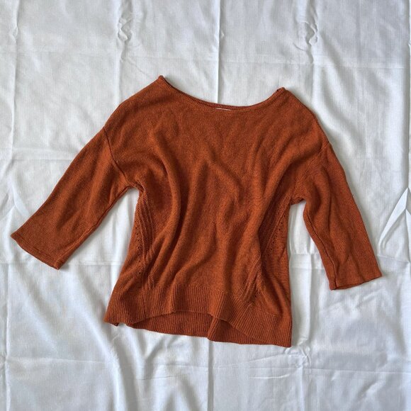 Anthropologie Mayfield Linen Sweater Rust Orange Small Boho Fall Pullover - Picture 6 of 10